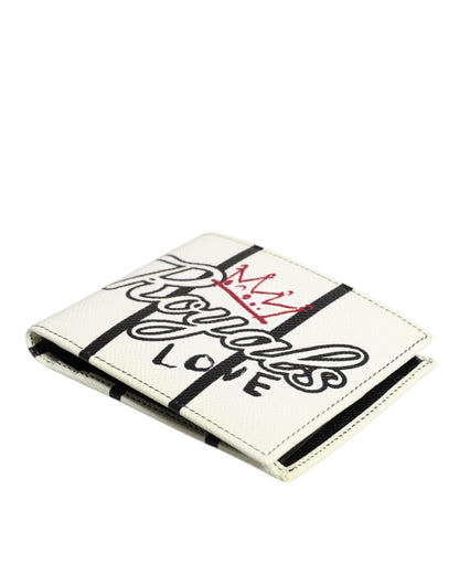 Dolce & Gabbana White Leather DG Crown Royals Bifold Card Holder Wallet