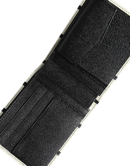 Dolce & Gabbana White Leather DG Crown Royals Bifold Card Holder Wallet