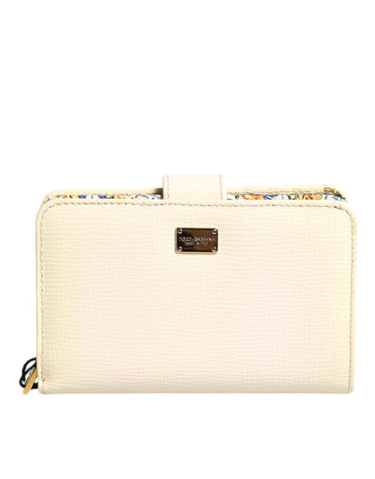 Dolce & Gabbana Ivory Calf Leather Compact Logo Plaque Card Holder Wallet