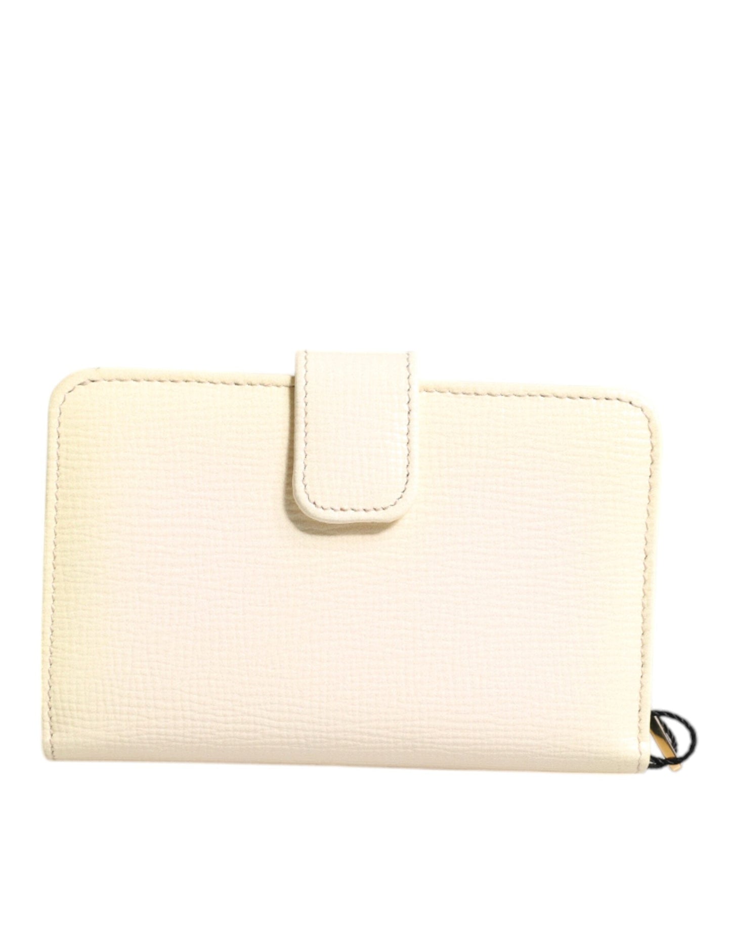 Dolce & Gabbana Ivory Calf Leather Compact Logo Plaque Card Holder Wallet