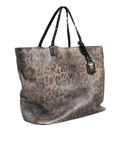 Dolce & Gabbana Brown Leopard BEATRICE Leather Logo Plaque Tote Bag