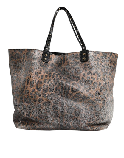 Dolce & Gabbana Brown Leopard BEATRICE Leather Logo Plaque Tote Bag