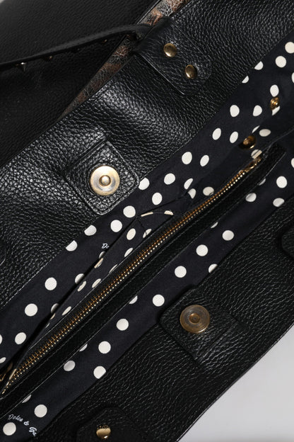 Dolce & Gabbana Brown Leopard BEATRICE Leather Logo Plaque Tote Bag