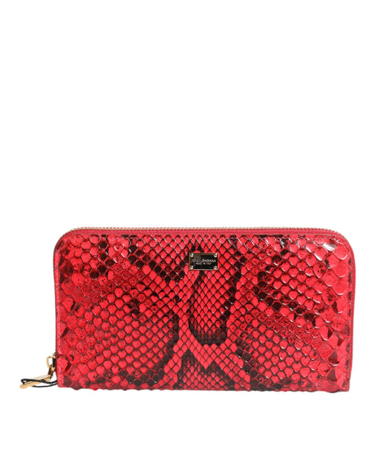 Dolce & Gabbana Red Exotic Leather Zip Around Continental Clutch Wallet