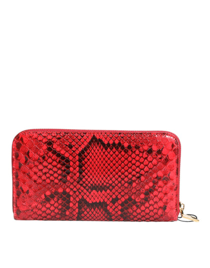 Dolce & Gabbana Red Exotic Leather Zip Around Continental Clutch Wallet