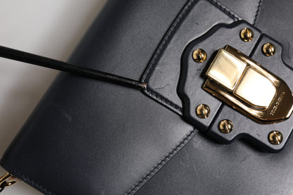 Dolce & Gabbana Black Leather Logo Gold Crossbody Purse Bag