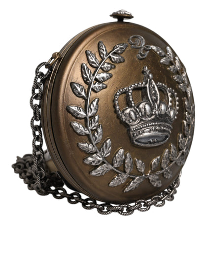 Dolce & Gabbana Gold Brass Metal DG Crown Clutch Crossbody Bag