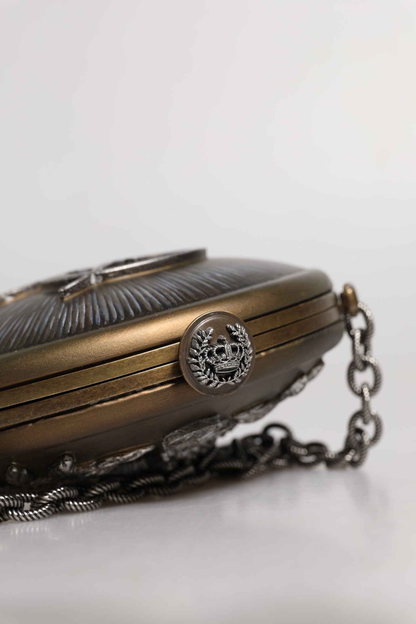 Dolce & Gabbana Gold Brass Metal DG Crown Clutch Crossbody Bag