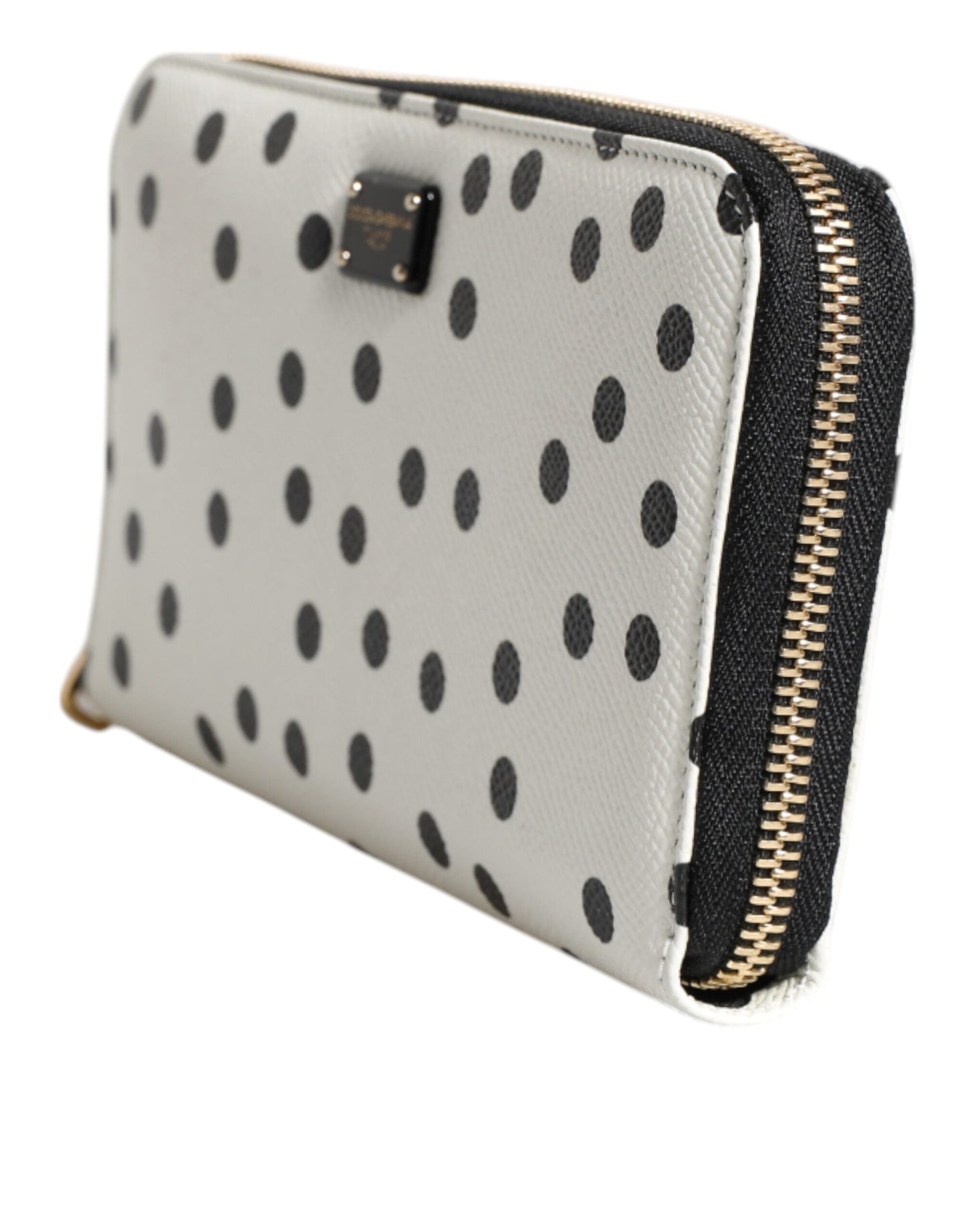 Dolce & Gabbana White Black Striped Leather Zip Around Continental Wallet