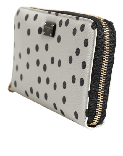 Dolce & Gabbana White Black Striped Leather Zip Around Continental Wallet