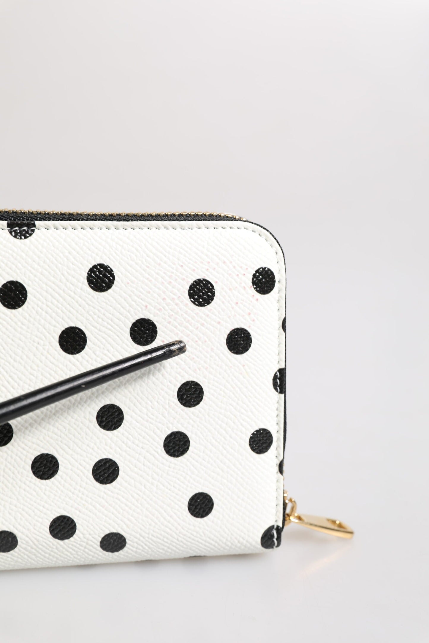 Dolce & Gabbana White Black Striped Leather Zip Around Continental Wallet