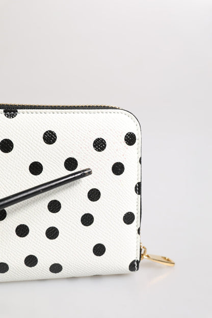 Dolce & Gabbana White Black Striped Leather Zip Around Continental Wallet