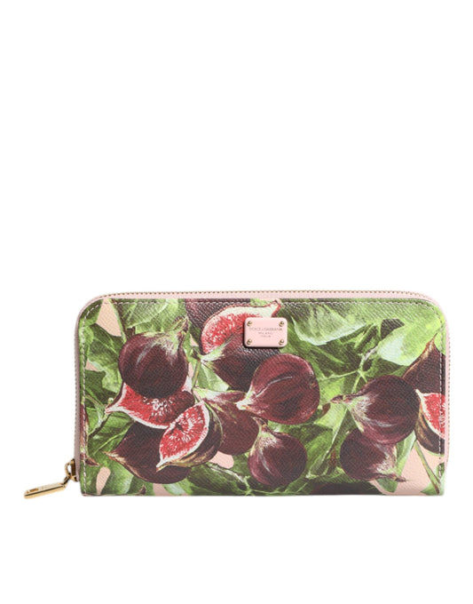 Dolce & Gabbana Multicolor Fig Fruit Dauphine Leather Zip Around Continental Wallet