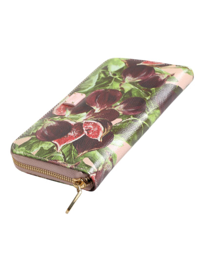 Dolce & Gabbana Multicolor Fig Fruit Dauphine Leather Zip Around Continental Wallet