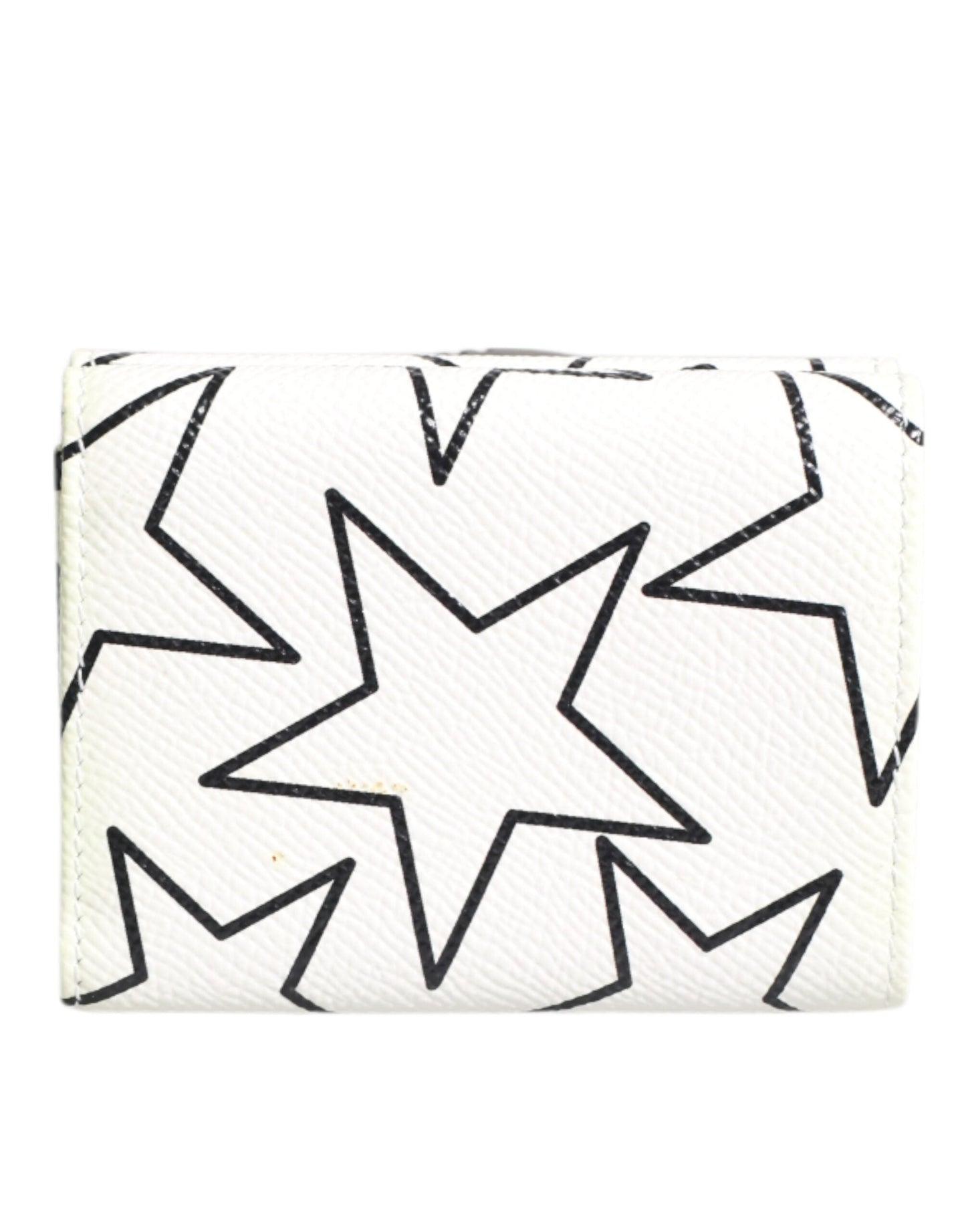 Dolce & Gabbana White Leather Trifold DG Star Print Card Holder Wallet