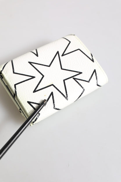 Dolce & Gabbana White Leather Trifold DG Star Print Card Holder Wallet