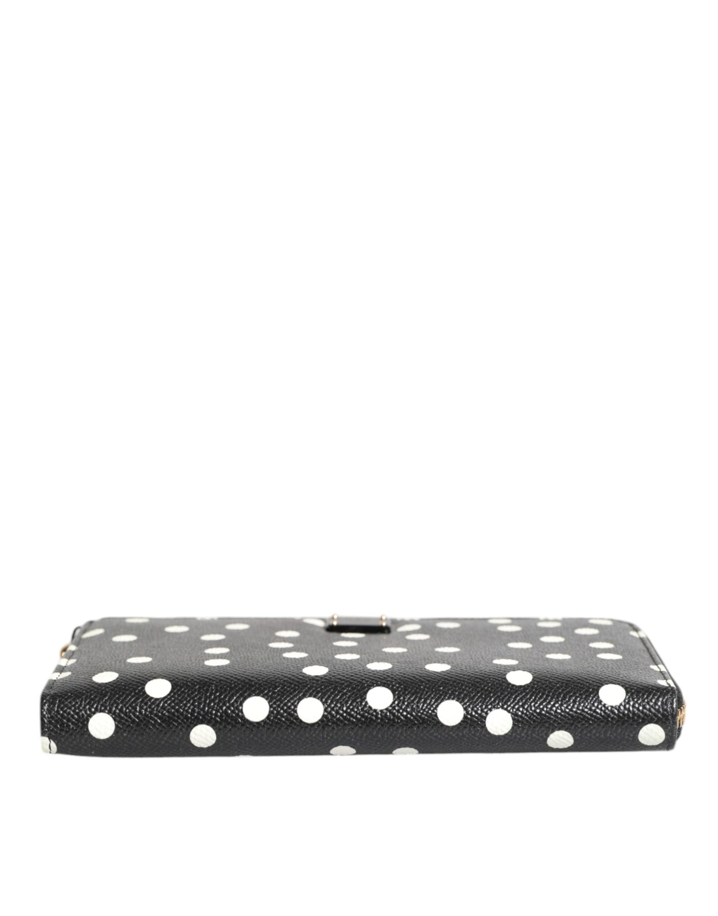 Dolce & Gabbana Black White Dotted Leather Zip Around Continental Wallet
