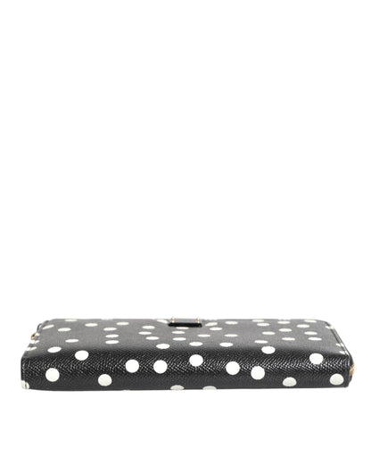 Dolce & Gabbana Black White Dotted Leather Zip Around Continental Wallet