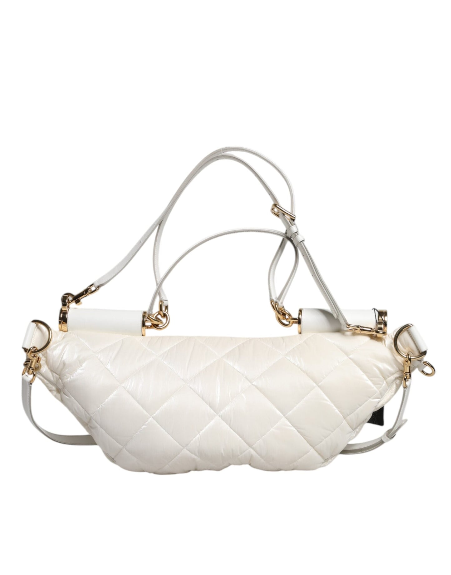 Dolce & Gabbana White Quilted Logo Plaque Belt Waist Fanny Pack Bag