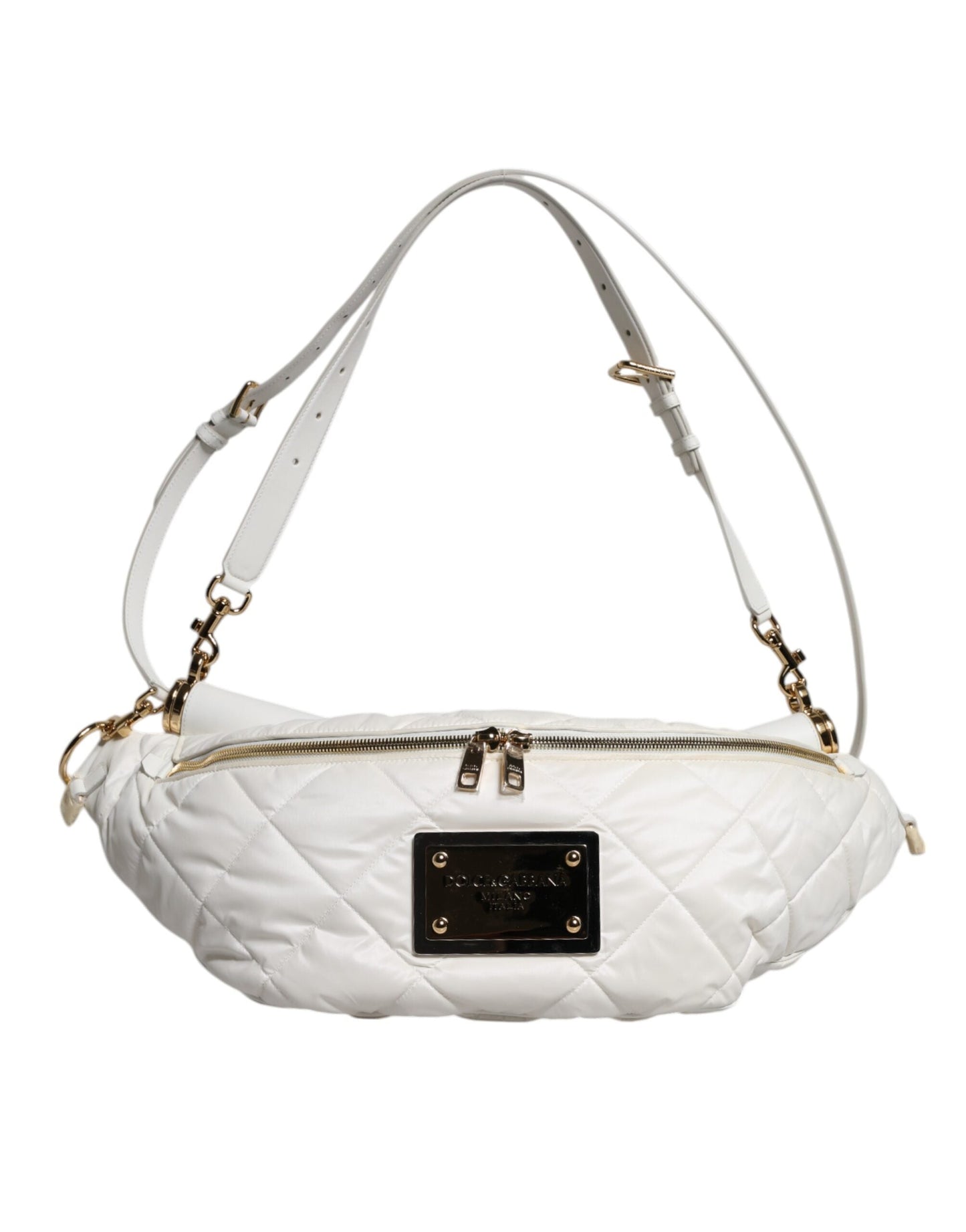 Dolce & Gabbana White Quilted Logo Plaque Belt Waist Fanny Pack Bag