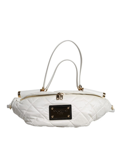 Dolce & Gabbana White Quilted Logo Plaque Belt Waist Fanny Pack Bag
