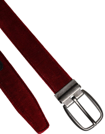 Dolce & Gabbana Red Velvet Black Metal Buckle Logo Belt
