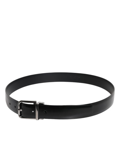 Dolce & Gabbana Black Shiny Leather Silver Metal Buckle Belt
