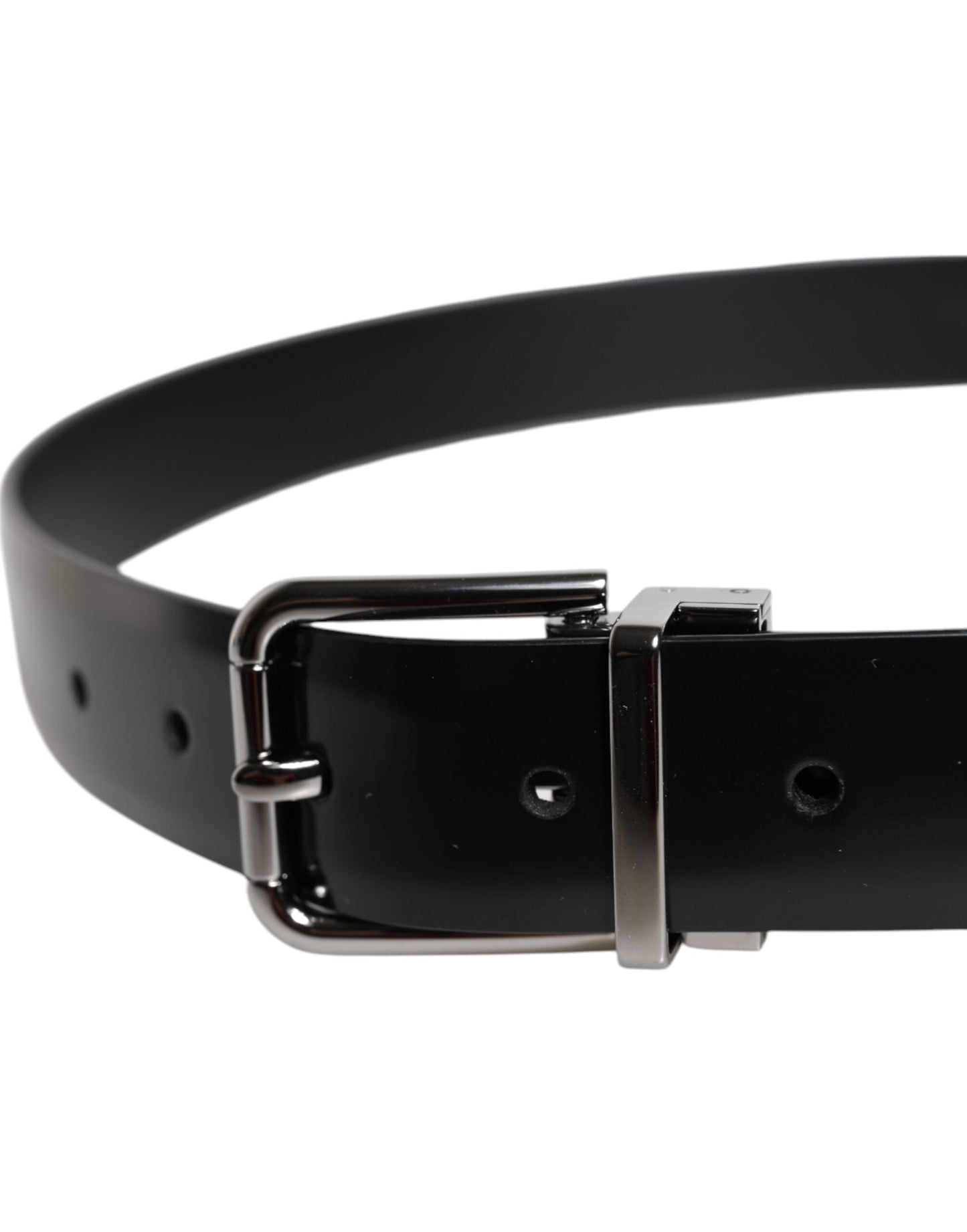 Dolce & Gabbana Black Shiny Leather Silver Metal Buckle Belt
