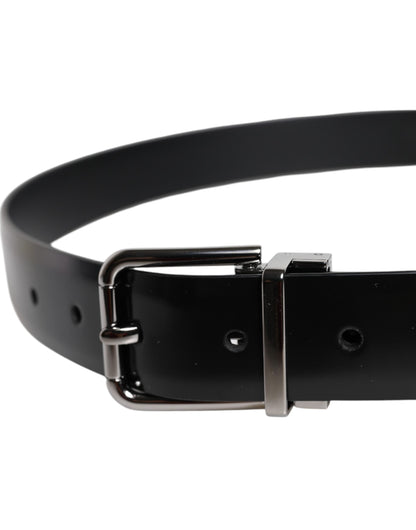 Dolce & Gabbana Black Shiny Leather Silver Metal Buckle Belt