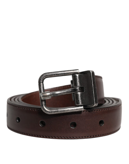 Dolce & Gabbana Brown Leather Silver Metal Buckle Belt