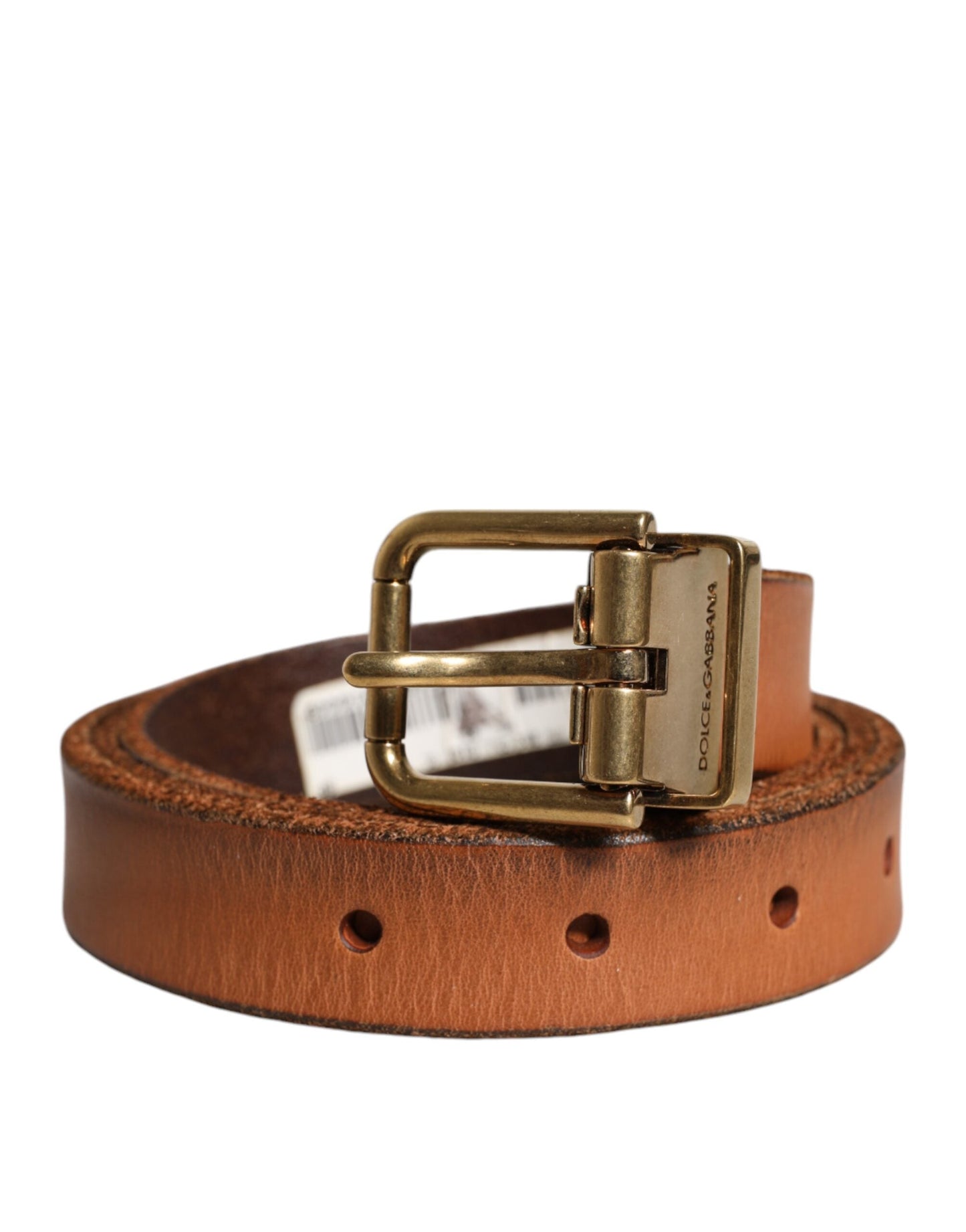 Dolce & Gabbana Brown Leather Gold Tone Metal Buckle Belt