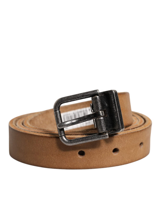 Dolce & Gabbana Brown Leather Silver Tone Metal Buckle Belt