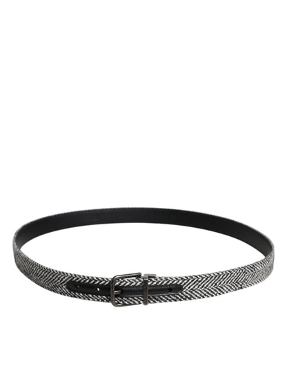 Dolce & Gabbana Black White Silver Tone Metal Buckle Belt