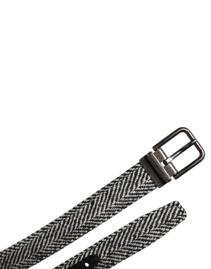 Dolce & Gabbana Black White Silver Tone Metal Buckle Belt