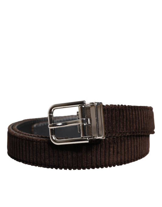 Dolce & Gabbana Brown Velvet Metal Buckle Classic Belt