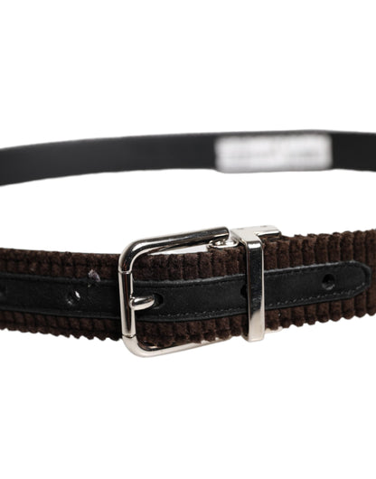Dolce & Gabbana Brown Velvet Metal Buckle Classic Belt