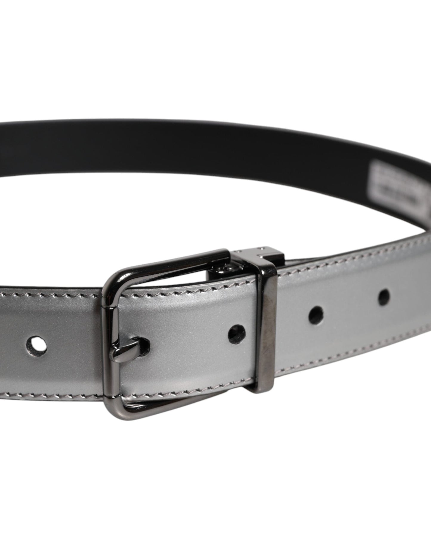 Dolce & Gabbana Silver Leather Classic Metal Logo Buckle Belt