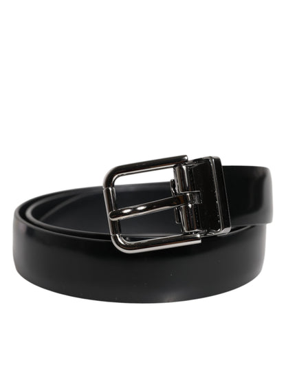 Dolce & Gabbana Black Solid Leather Classic Waist Buckle Belt