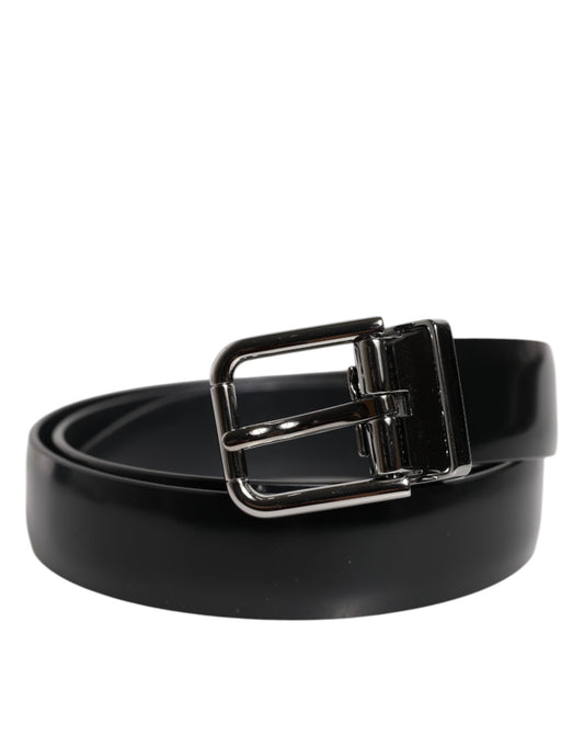 Dolce & Gabbana Black Solid Leather Classic Waist Buckle Belt