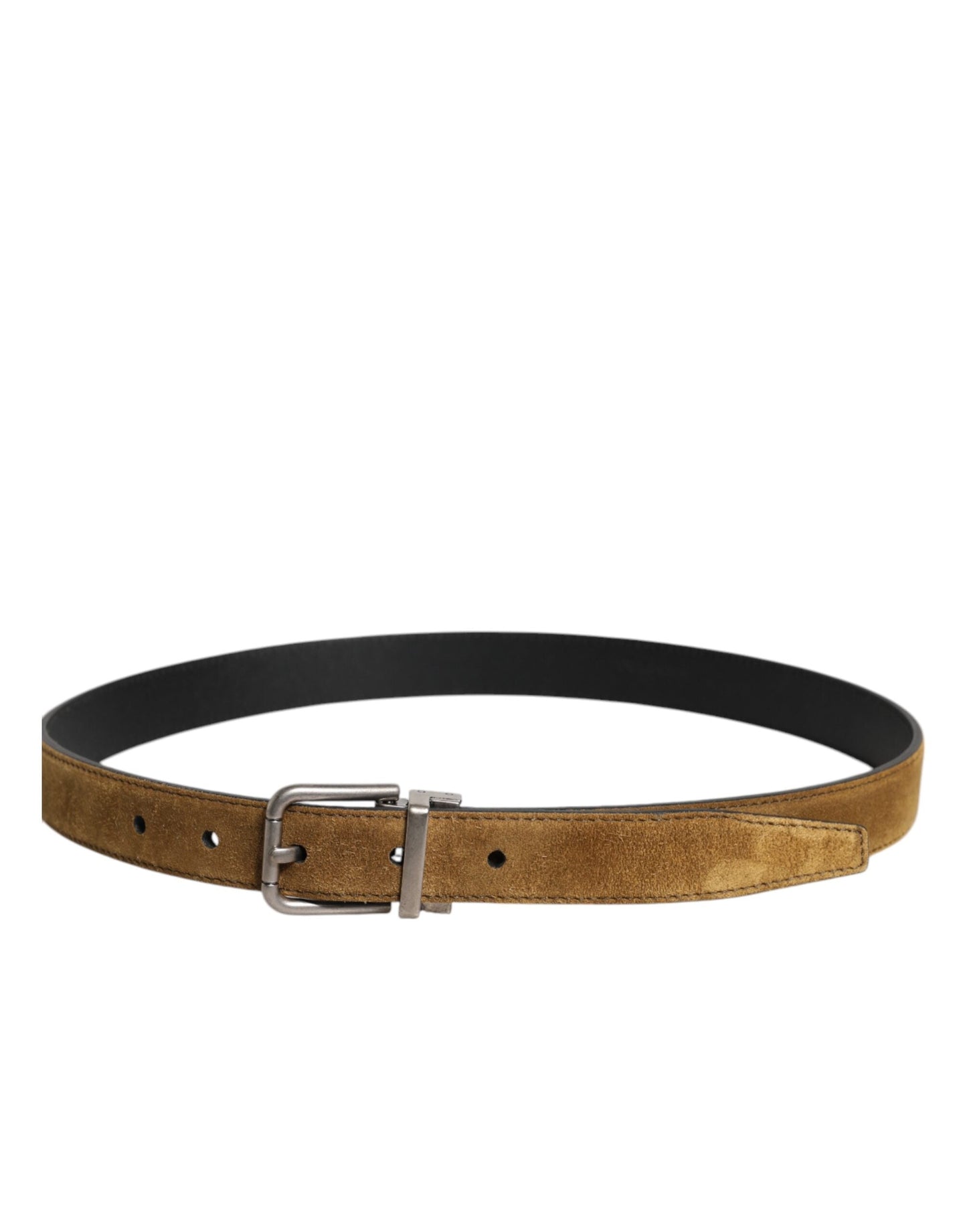 Dolce & Gabbana Brown Velvet Leather Logo Buckle Belt
