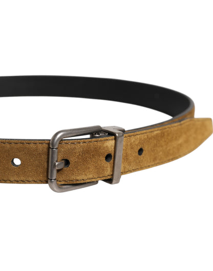 Dolce & Gabbana Brown Velvet Leather Logo Buckle Belt