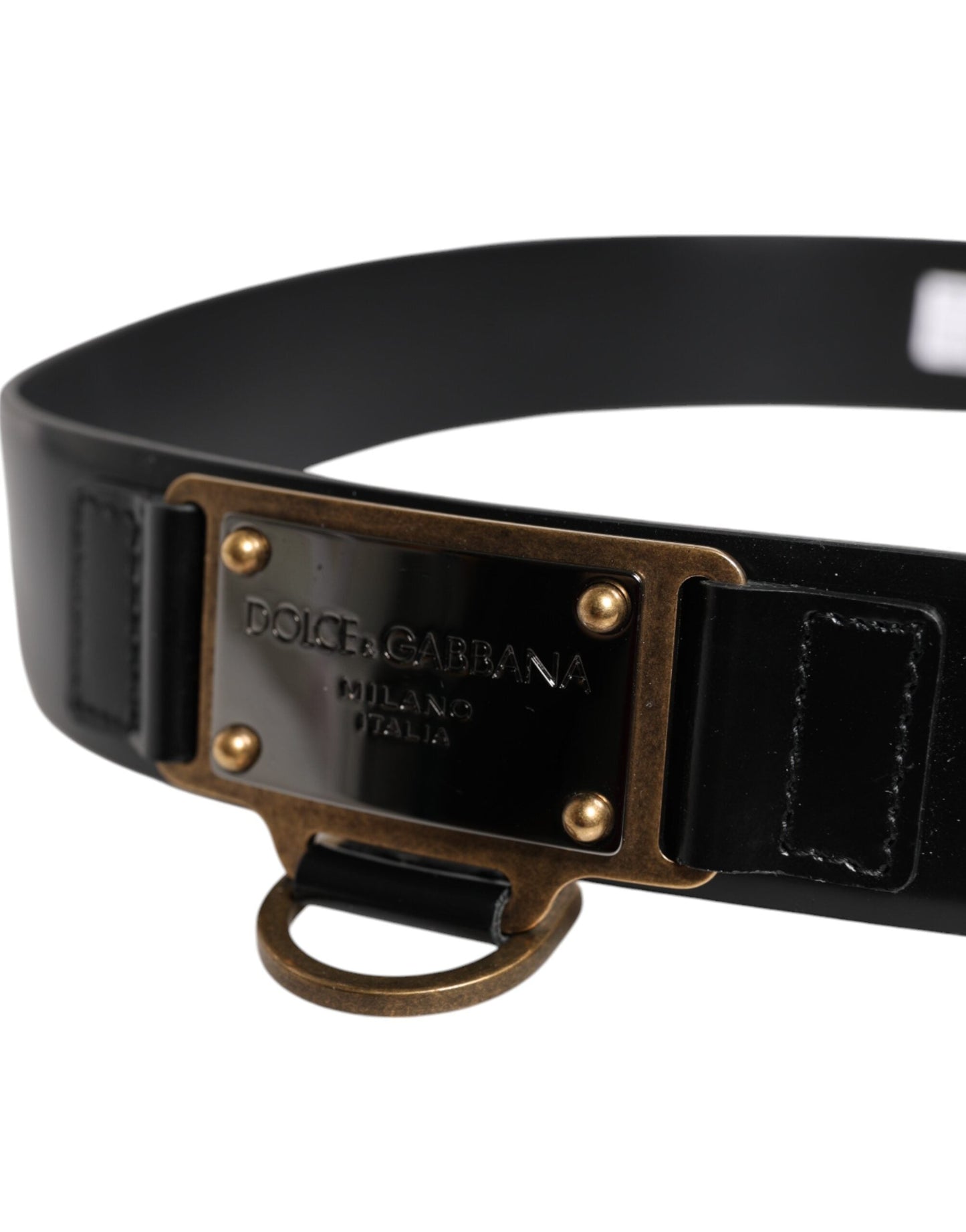Dolce & Gabbana Black Leather DG Logo Plaque Buckle Belt