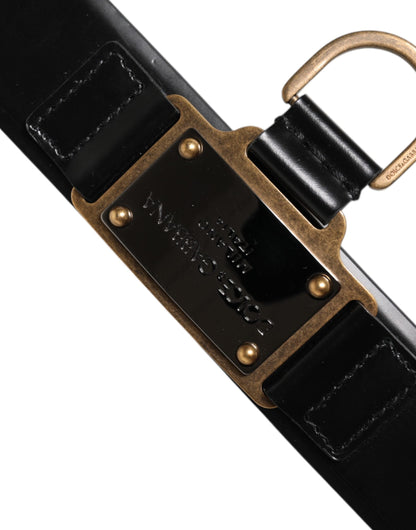 Dolce & Gabbana Black Leather DG Logo Plaque Buckle Belt