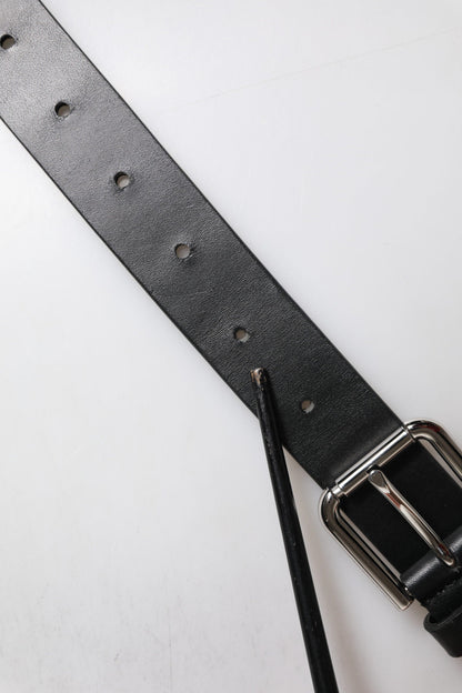 Dolce & Gabbana Black Leather Classic Metal Logo Buckle Belt