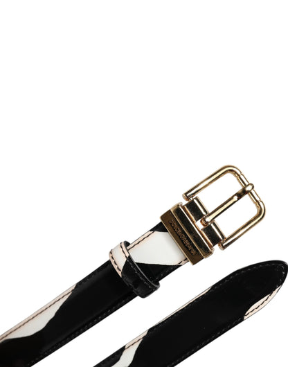 Dolce & Gabbana Black White Zebra Gold Metal Logo Buckle Belt