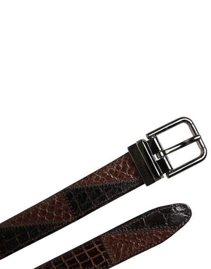Dolce & Gabbana Brown Exotic Leather Metal Logo Buckle Belt