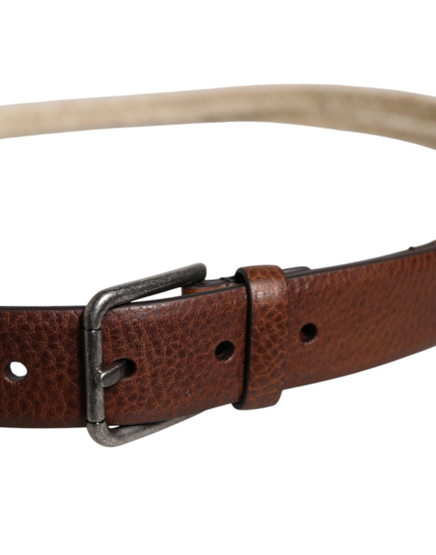 Dolce & Gabbana Brown Jute Leather Woven Metal Buckle Belt