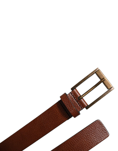 Dolce & Gabbana Brown Calf Leather Classic Metal Buckle Belt