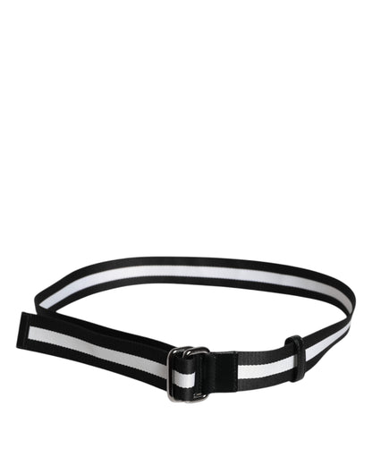 Dolce & Gabbana Black Yellow Logo Striped Metal Buckle Belt