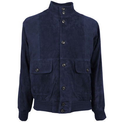 Emilio Romanelli Blue Calfskin Men Bomber Jacket